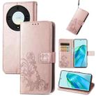 For Honor Magic5 Lite Four-leaf Clasp Embossed Buckle Leather Phone Case(Rose Gold) - 1