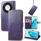 For Honor Magic5 Lite Four-leaf Clasp Embossed Buckle Leather Phone Case(Purple) - 1