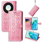 For Honor Magic5 Lite Cute Cat and Dog Embossed Leather Phone Case(Pink) - 1