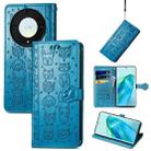 For Honor Magic5 Lite Cute Cat and Dog Embossed Leather Phone Case(Blue) - 1