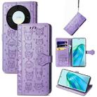 For Honor X9a Cute Cat and Dog Embossed Leather Phone Case(Purple) - 1