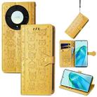 For Honor X40 Cute Cat and Dog Embossed Leather Phone Case(Yellow) - 1