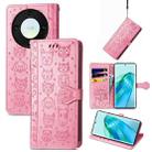 For Honor X40 Cute Cat and Dog Embossed Leather Phone Case(Pink) - 1