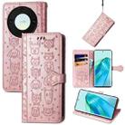 For Honor X40 Cute Cat and Dog Embossed Leather Phone Case(Rose Gold) - 1