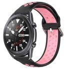 For Samsung Galaxy Watch3 45mm 22mm Perforated Breathable Sports Silicone Watch Band(Black+Pink) - 1