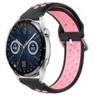For Huawei Watch GT3 42mm 20mm Perforated Breathable Sports Silicone Watch Band(Black+Pink) - 1