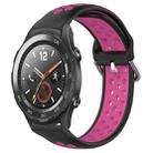 For Huawei Watch 2 20mm Perforated Breathable Sports Silicone Watch Band(Black+Rose Red) - 1