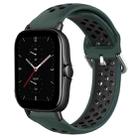 For Amazfit GTS 2E 20mm Perforated Breathable Sports Silicone Watch Band(Olive Green+Black) - 1