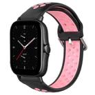 For Amazfit GTS 2E 20mm Perforated Breathable Sports Silicone Watch Band(Black+Pink) - 1