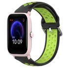 For Amazfit Pop Pro 20mm Perforated Breathable Sports Silicone Watch Band(Black+ Lime) - 1