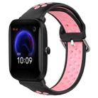For Amazfit Pop 20mm Perforated Breathable Sports Silicone Watch Band(Black+Pink) - 1