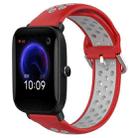 For Amazfit Pop 20mm Perforated Breathable Sports Silicone Watch Band(Red+Grey) - 1