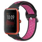 For Amazfit Bip 1S 20mm Perforated Breathable Sports Silicone Watch Band(Black+Rose Red) - 1