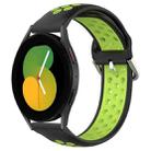 For Samsung Galaxy Watch 5 44mm 20mm Perforated Breathable Sports Silicone Watch Band(Black+ Lime) - 1