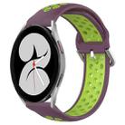 For Samsung Galaxy Watch 4 40mm 20mm Perforated Breathable Sports Silicone Watch Band(Purple+Lime) - 1