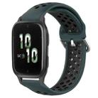 For Garmin Forerunner Sq2 20mm Perforated Breathable Sports Silicone Watch Band(Olive Green+Black) - 1