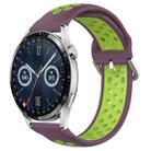 For Huawei Watch GT3 46mm 22mm Perforated Breathable Sports Silicone Watch Band(Purple+Lime) - 1