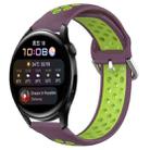 For Huawei Watch 3 22mm Perforated Breathable Sports Silicone Watch Band(Purple+Lime) - 1