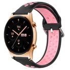 For Honor Watch GS 3 22mm Perforated Breathable Sports Silicone Watch Band(Black+Pink) - 1