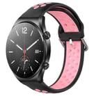 For Xiaomi MI Watch S1 22mm Perforated Breathable Sports Silicone Watch Band(Black+Pink) - 1