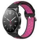 For Xiaomi MI Watch S1 22mm Perforated Breathable Sports Silicone Watch Band(Black+Rose Red) - 1