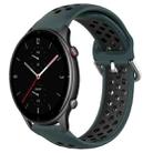 For Amazfit GTR 2e 22mm Perforated Breathable Sports Silicone Watch Band(Olive Green+Black) - 1