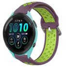 For Garmin Forerunner 265 22mm Perforated Breathable Sports Silicone Watch Band(Purple+Lime) - 1