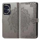 For Honor 100 Mandala Flower Embossed Leather Phone Case(Gray) - 1