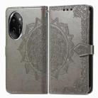 For Honor 100 Pro Mandala Flower Embossed Leather Phone Case(Gray) - 1