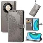 For Honor Magic6 Lite Mandala Flower Embossed Leather Phone Case(Gray) - 1