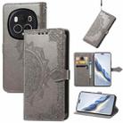 For Honor Magic6 Pro Mandala Flower Embossed Leather Phone Case(Gray) - 1