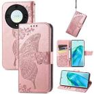 For Honor Magic5 Lite Butterfly Love Flower Embossed Leather Phone Case(Rose Gold) - 1