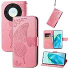 For Honor X9a Butterfly Love Flower Embossed Leather Phone Case(Pink) - 1