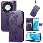 For Honor X9a Butterfly Love Flower Embossed Leather Phone Case(Dark Purple) - 1