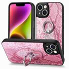 For iPhone 14 Plus Snakeskin Leather Back Cover Ring  Phone Case(Pink) - 1