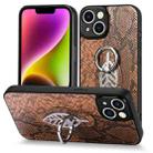 For iPhone 14 Plus Snakeskin Leather Back Cover Ring  Phone Case(Brown) - 1