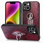 For iPhone 12 mini Snakeskin Leather Back Cover Ring  Phone Case(Red) - 1