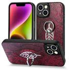 For iPhone 12 Snakeskin Leather Back Cover Ring  Phone Case(Red) - 1