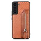 For Samsung Galaxy S22 5G Carbon Fiber Horizontal Flip Zipper Wallet Phone Case(Brown) - 1