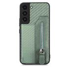 For Samsung Galaxy S22 5G Carbon Fiber Horizontal Flip Zipper Wallet Phone Case(Green) - 1