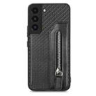 For Samsung Galaxy S22+ 5G Carbon Fiber Horizontal Flip Zipper Wallet Phone Case(Black) - 1