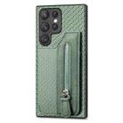 For Samsung Galaxy S22 Ultra 5G Carbon Fiber Horizontal Flip Zipper Wallet Phone Case(Green) - 1