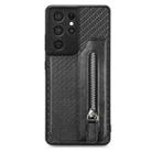 For Samsung Galaxy S21 Ultra 5G Carbon Fiber Horizontal Flip Zipper Wallet Phone Case(Black) - 1