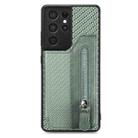 For Samsung Galaxy S21 Ultra 5G Carbon Fiber Horizontal Flip Zipper Wallet Phone Case(Green) - 1