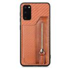 For Samsung Galaxy S20 Carbon Fiber Horizontal Flip Zipper Wallet Phone Case(Brown) - 1