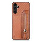 For Samsung Galaxy A14 5G Carbon Fiber Horizontal Flip Zipper Wallet Phone Case(Brown) - 1