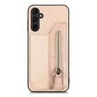 For Samsung Galaxy A14 5G Carbon Fiber Horizontal Flip Zipper Wallet Phone Case(Khaki) - 1