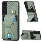 For Samsung Galaxy S22+ 5G Carbon Fiber Wallet Flip Card K-shaped Holder Phone Case(Green) - 1