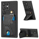 For Samsung Galaxy S22 Ultra 5G Carbon Fiber Wallet Flip Card K-shaped Holder Phone Case(Black) - 1