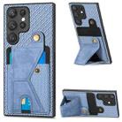 For Samsung Galaxy S22 Ultra 5G Carbon Fiber Wallet Flip Card K-shaped Holder Phone Case(Blue) - 1